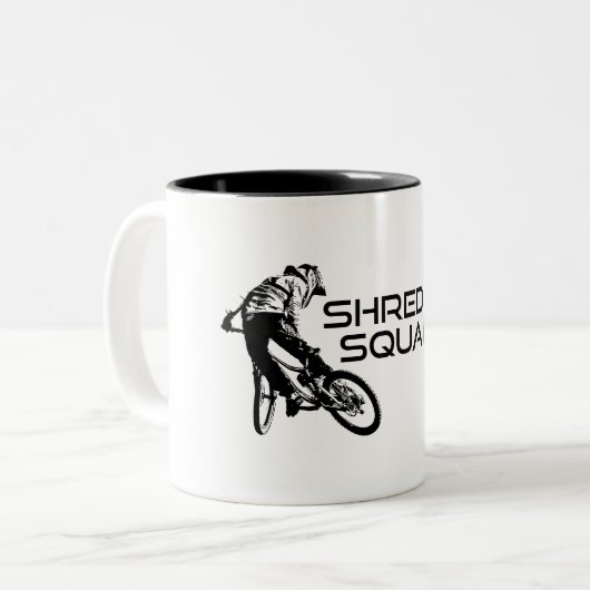Shred Squamish Mountainbiking Zweifarbige Tasse (Vorderseite Links)