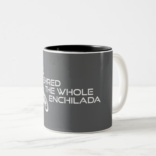 Shred The Whole Enchilada Moab Utah Zweifarbige Tasse (VorderseiteRechts)