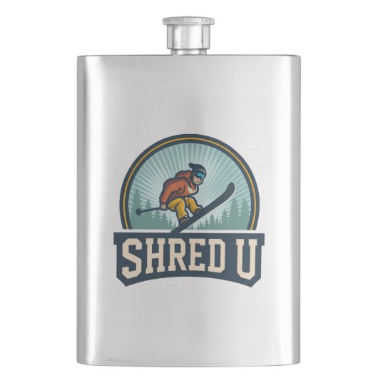 Shred University Skifahren Flachmann (Vorderseite)