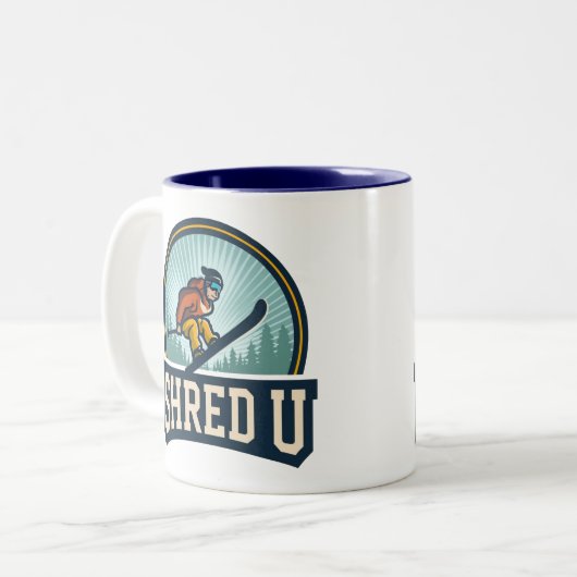 Shred University Skiing Zweifarbige Tasse (Vorderseite Links)