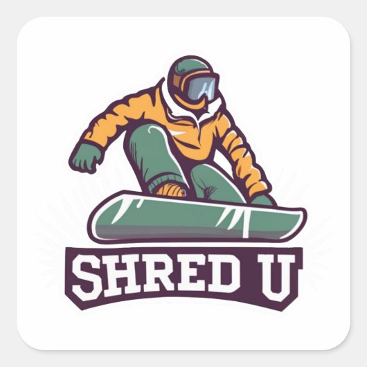 Shred University Snowboarding Quadratischer Aufkleber (Vorderseite)