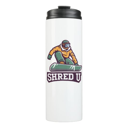 Shred University Snowboarding Thermosbecher (Vorderseite)