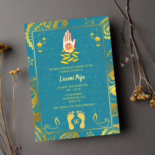 Shree Laxmi Puja Floral Einladung