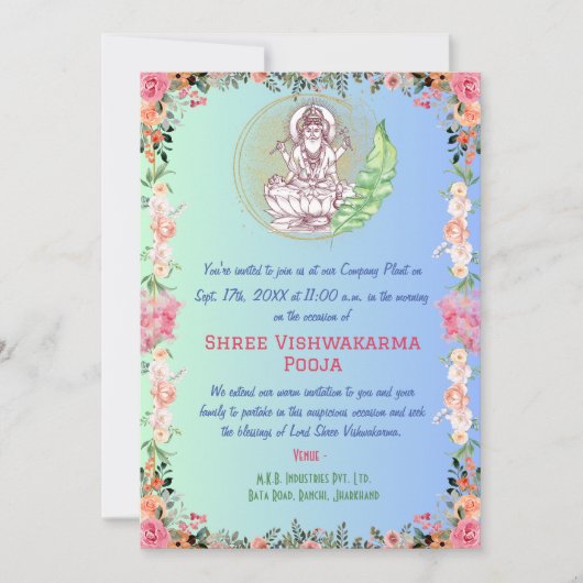 Shree Vishwakarma Pooja Floral Einladung (Vorderseite)