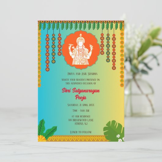 Shri Satyanarayan Pooja Hindu Einladung (Stehend Vorderseite)