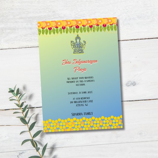 Shri Satyanarayan Pooja Hindu Indian Style Blume Einladung