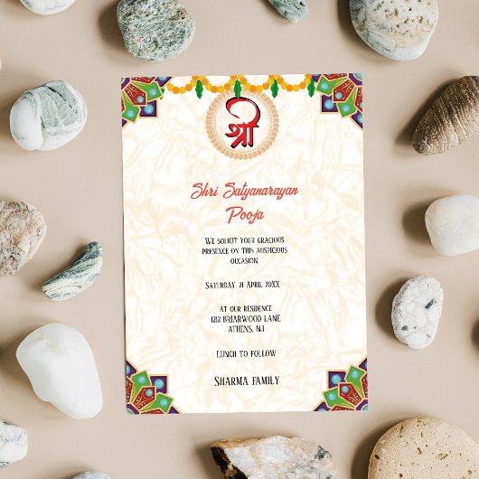Shri Satyanarayan Pooja Hindu Indian Style Blume Einladung