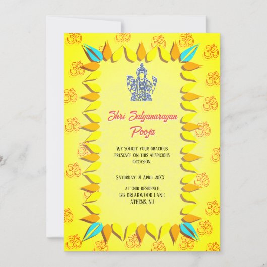 Shri Satyanarayan Pooja Indian Einladung (Vorderseite)