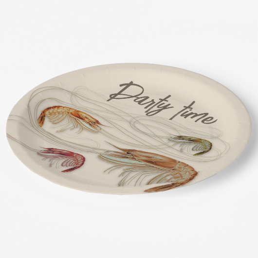 Shrimp Birthday Custom Text Seafood Party Pappteller (Schrägansicht)
