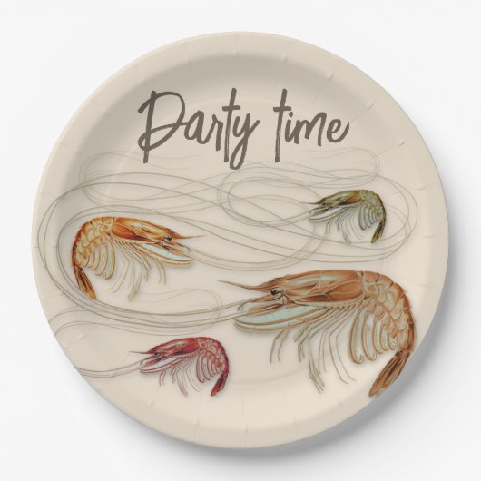 Shrimp Birthday Custom Text Seafood Party Pappteller (Vorderseite)