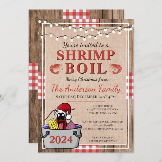 Shrimp Boil Rustikale Weihnachtsfeier Einladung (Vorne/Hinten)