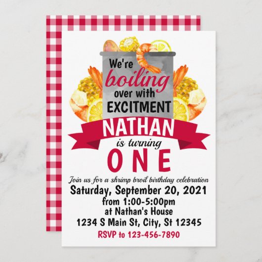 Shrimp Broil Birthday Einladung (Vorne/Hinten)
