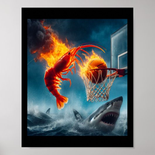 Shrimp Dunking On Shark Funny Fishing Meme Poster (Vorne)