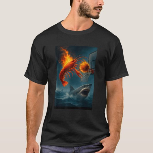 Shrimp Dunking on Shark Funny Fishing Meme T-Shirt (Vorderseite)