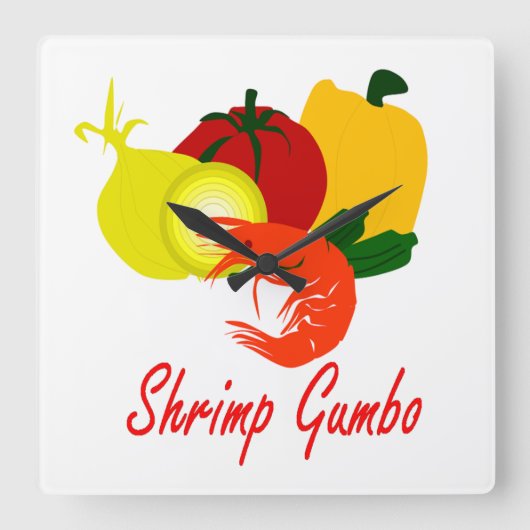 Shrimp Gumbo Quadratische Wanduhr (Vorderseite)