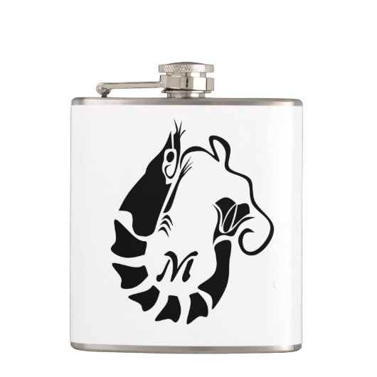 Shrimp Monogram im Schwarzen Stilstil Flachmann (Vorderseite)