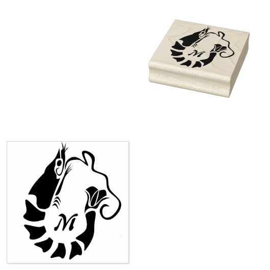 Shrimp Monogram im Schwarzen Stilstil Gummistempel (Stempel)