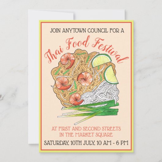 Shrimp Pad Thai Noodles Restaurant Einladung (Vorderseite)