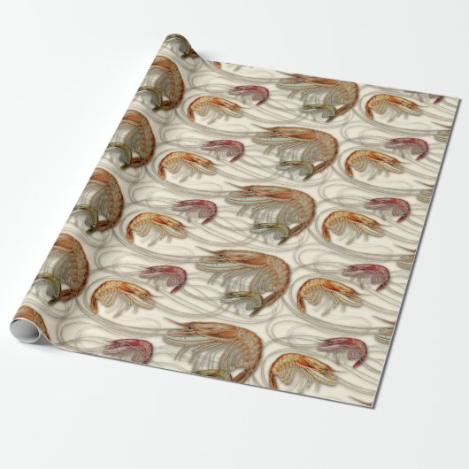 Shrimp Seafood Shellfish Muster Ecru Geschenkpapier (Ungerollt)