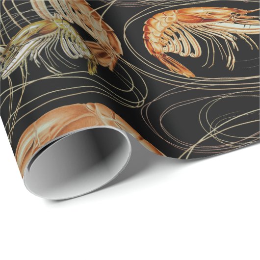 Shrimp Seafood Shellfish Pattern Schwarz Geschenkpapier (Rolleneckpunkt)