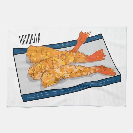 Shrimp tempura Cartoon Illustration Geschirrtuch (Horizontal)