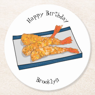Shrimp tempura Cartoon Illustration Runder Pappuntersetzer