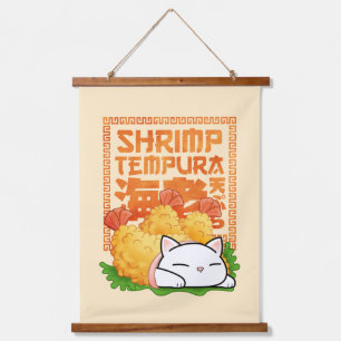 Shrimp Tempura Cat Wandteppich Mit Holzrahmen