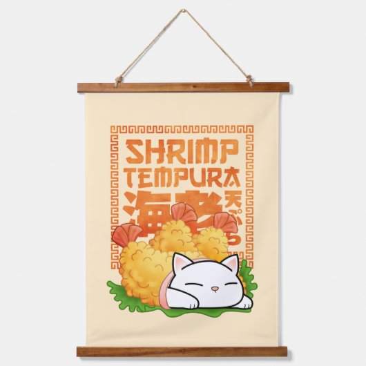 Shrimp Tempura Cat Wandteppich Mit Holzrahmen (Vorderseite)