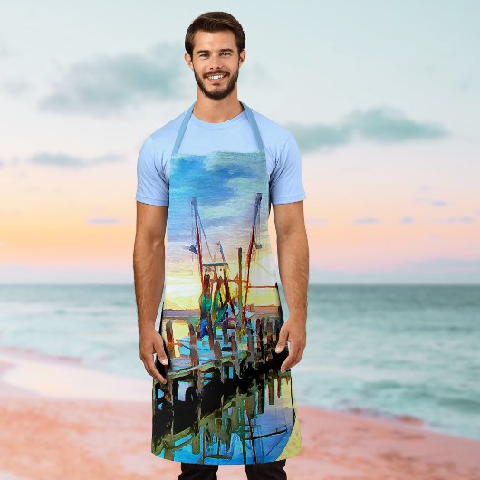 Shrimpenboot bei Sunset Painterly Schürze