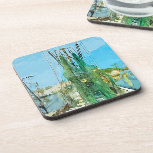 Shrimpenboot Dockierte Abstrakten Impressionismus Getränkeuntersetzer (Linke Seite)