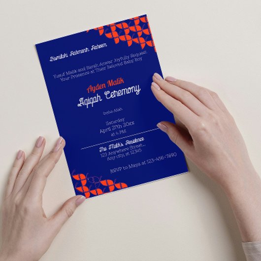 SHRIMPLY Blue Orange Muster, Aqiqah Baby Dusche Einladung