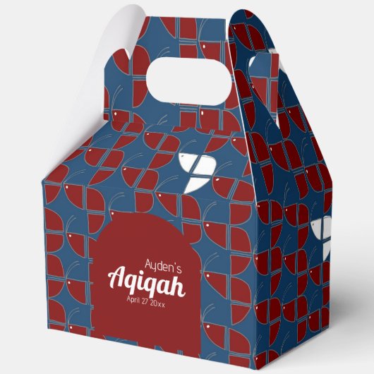 SHRIMPLY Blue Red Pattern, Aqiqah Baby Dusche Geschenkschachtel (Vorderseite)