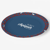 SHRIMPLY Blue Red Pattern, Aqiqah Baby Dusche Pappteller (Schrägansicht)