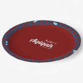 SHRIMPLY Red Blue Pattern, Aqiqah Baby Dusche Pappteller (Schrägansicht)