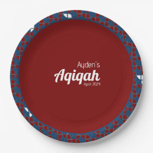 SHRIMPLY Red Blue Pattern, Aqiqah Baby Dusche Pappteller