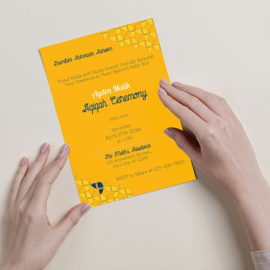 SHRIMPLY Yellow Blue Pattern, Aqiqah Baby Dusche Einladung