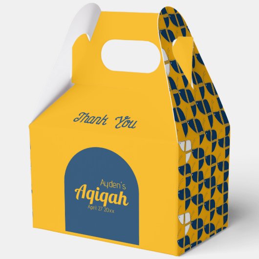 SHRIMPLY Yellow Blue Pattern, Aqiqah Baby Dusche Geschenkschachtel (Vorderseite)