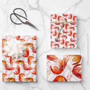 Shrimps lange Antennenmuster Wrapping Paper Sheets Geschenkpapier Set