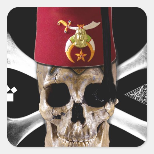 Shriner Masonic Skull and Bones with Fez Quadratischer Aufkleber (Vorderseite)