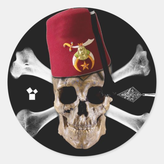 Shriner Masonic Skull tippte Fez. Runder Aufkleber (Vorderseite)
