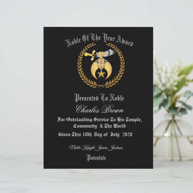 Shriners Certificate (Stehend Vorderseite)