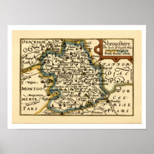 Shropshire Landkreis England Alte antike Karte Poster