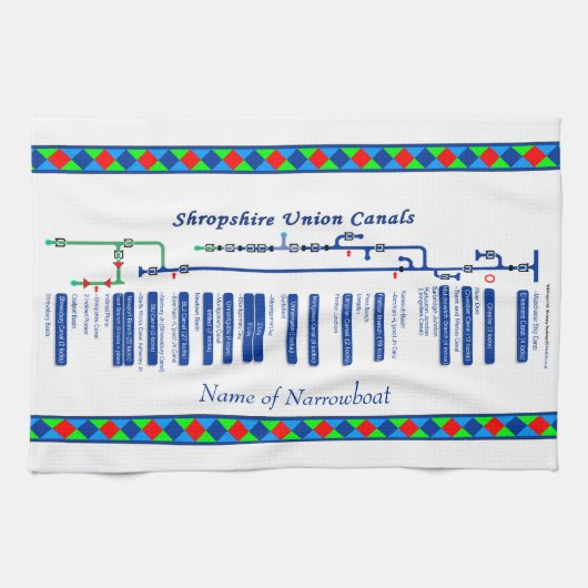 Shropshire Union Canal Route Map UK Waterways Blue Handtuch (Horizontal)