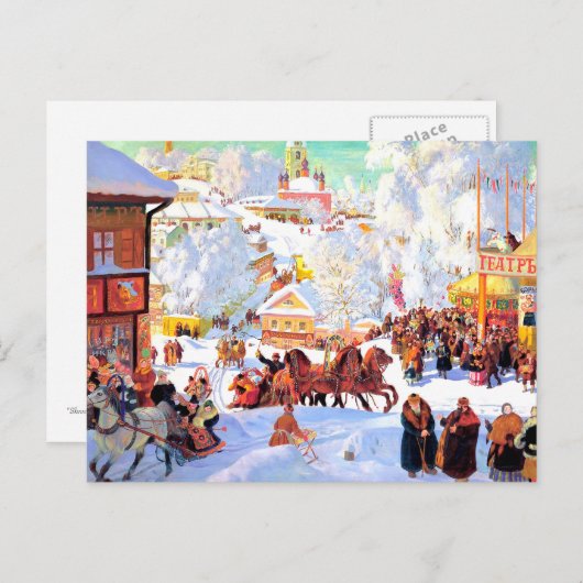 "Shrovetide" von Boris Kustodiev, Holiday Postcard Postkarte (Vorne/Hinten)