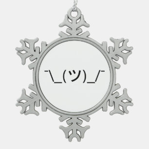 Shrug Emoticon Ø\_(ツ_/ Ø Japanisch Kaomoji Schneeflocken Zinn-Ornament