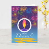 Shubh Deepavali, Diwali Diya und Feuerwerke Karte (Gelbe Blume)