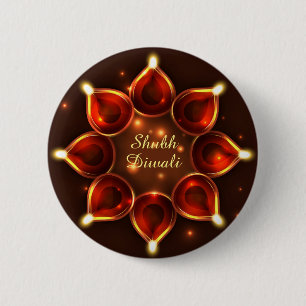 Shubh Diwali Diyas Sparkle Lights Button
