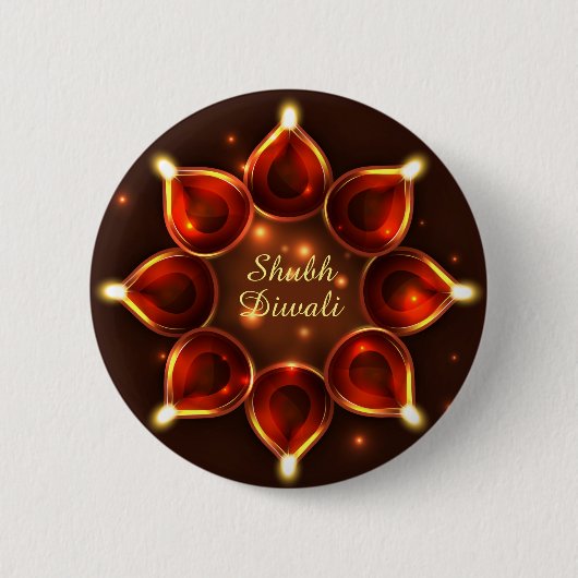 Shubh Diwali Diyas Sparkle Lights Button (Vorderseite)