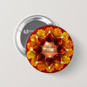 Shubh Diwali Diyas und Marigolds Button (Vorne & Hinten)