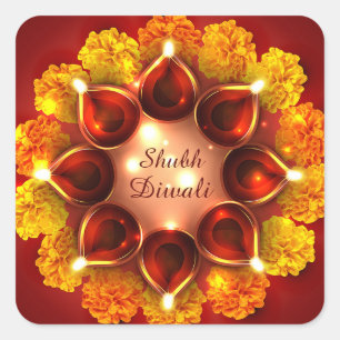 Shubh Diwali Merigold Gold Diya Festival: Quadratischer Aufkleber